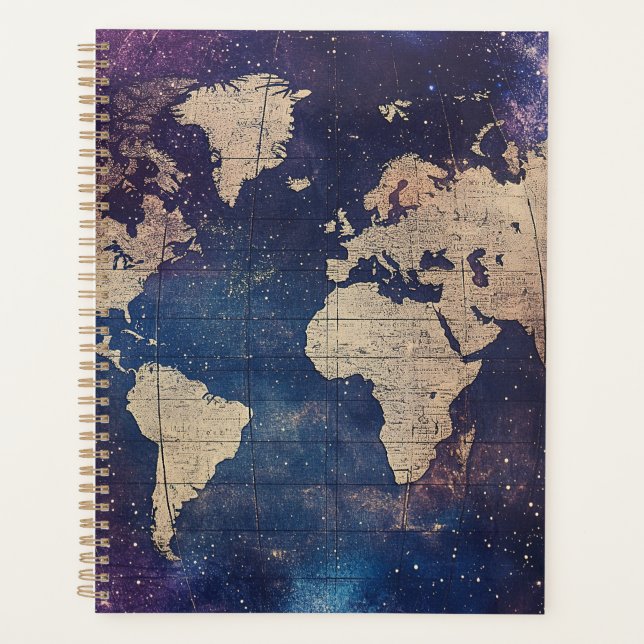 Vintage Purple Celestial World Map (11) Planner (Front)