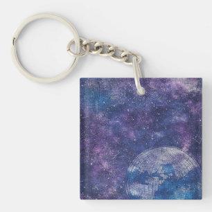 Vintage Purple Celestial World Map (12) Keychain