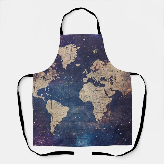 Vintage Purple Celestial World Map (13) Apron (Front)