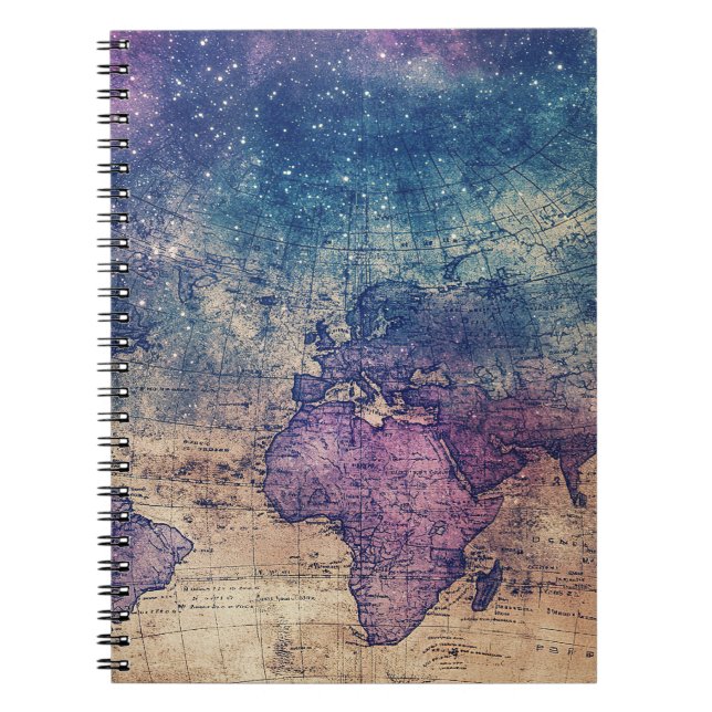 Vintage Purple Celestial World Map (13) Notebook (Front)