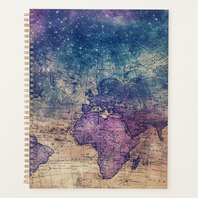 Vintage Purple Celestial World Map (13) Planner (Front)