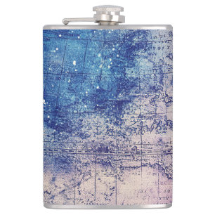 Vintage Purple Celestial World Map (14) Hip Flask