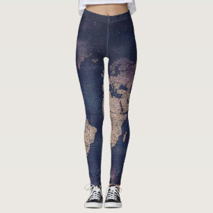 Vintage Purple Celestial World Map (5) Leggings
