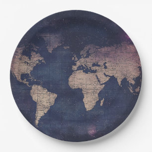 Vintage Purple Celestial World Map (5) Paper Plate