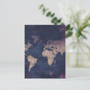Vintage Purple Celestial World Map (5) Postcard