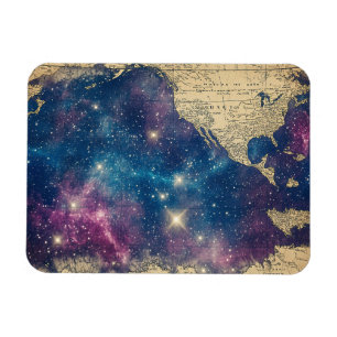 Vintage Purple Celestial World Map (6) Magnet