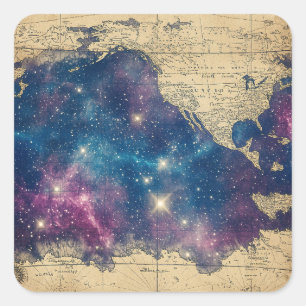 Vintage Purple Celestial World Map (6) Square Sticker