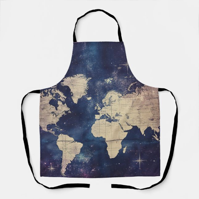 Vintage Purple Celestial World Map (7) Apron (Front)