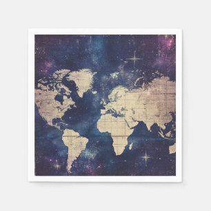 Vintage Purple Celestial World Map (7) Napkin