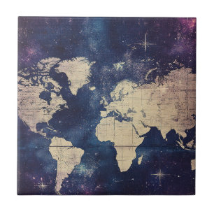 Vintage Purple Celestial World Map (7) Tile