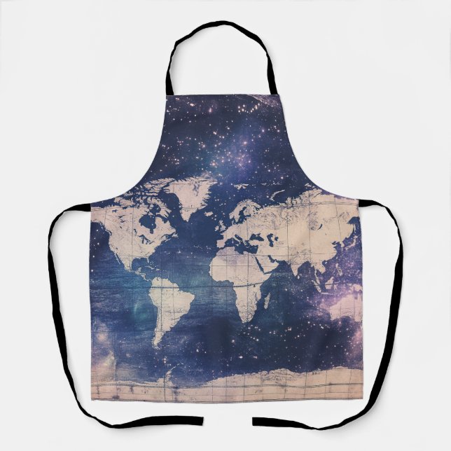 Vintage Purple Celestial World Map (8) Apron (Front)