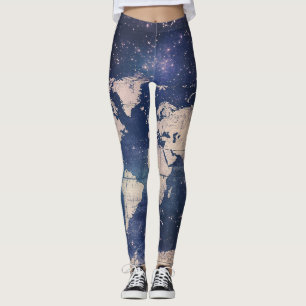Vintage Purple Celestial World Map (8) Leggings