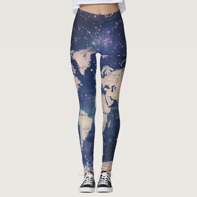 Vintage Purple Celestial World Map (8) Leggings (Front)