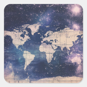 Vintage Purple Celestial World Map (8) Square Sticker
