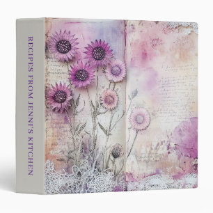 Vintage Purple Cream Floral Lace Kitchen Recipe Binder