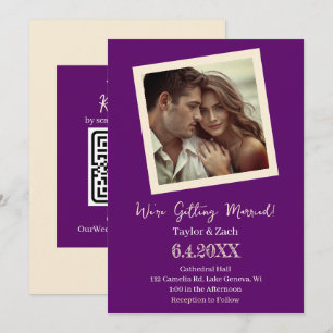 Vintage Purple & Cream Retro Photo Wedding Invitation