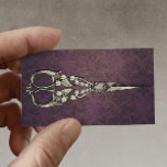 Vintage Purple Damask Antique Scissor Hair Stylist Business Card<br><div class="desc">Vintage Purple Damask Antique Scissor Hair Stylist Business Cards.</div>