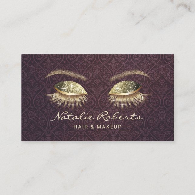 Vintage Purple Damask Gold Eyelash Salon Loyalty (Front)