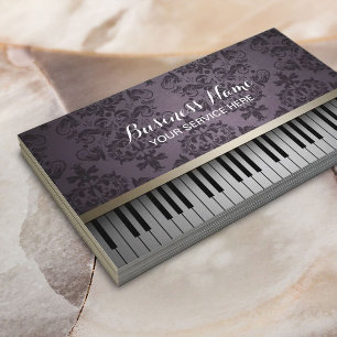 Vintage Purple Damask Pattern & Piano Keys Music Business Card