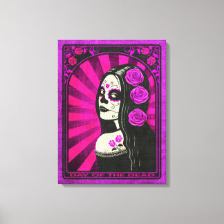 Vintage Purple Day of the Dead Girl Canvas Print
