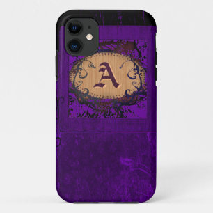 Vintage purple floral and Monogram A iPhone 11 Case