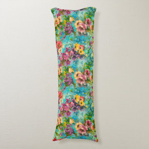 Vintage purple floral blue pattern body pillow