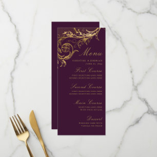 Vintage Purple Floral Damask Wedding Menu