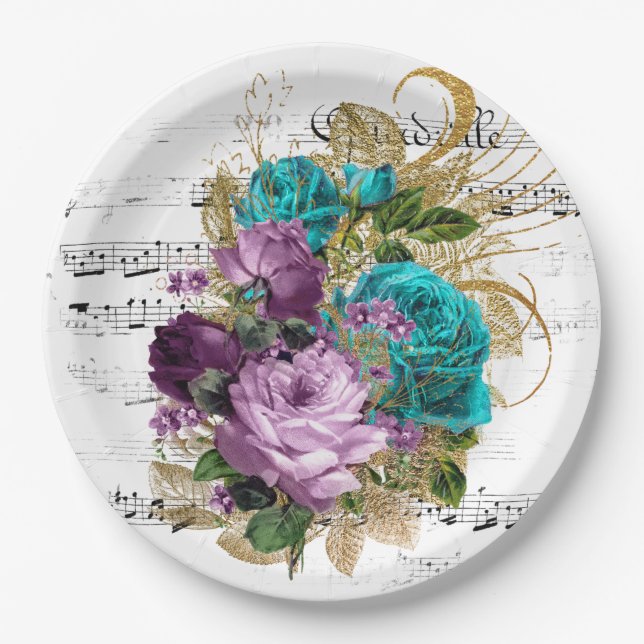 Vintage Purple Floral Paper Plate (Front)
