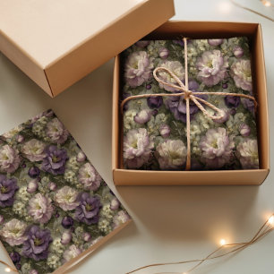 Vintage Purple Floral Peony Pattern Soft Romantic  Tissue Paper