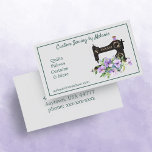 Vintage Purple Floral Sewing Machine Business Card<br><div class="desc">Fun distinctive business card for sewing and quilting artisans with vintage style graphics of an antique sewing machine and lush purple floral accents. Text in dark green. Customize all text front and back in the simple online Zazzle form.</div>