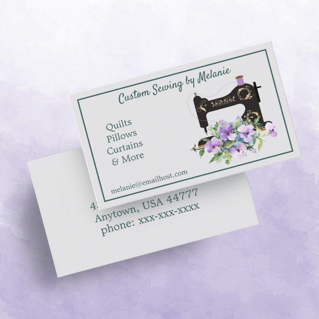 Vintage Purple Floral Sewing Machine Business Card (Creator Uploaded)