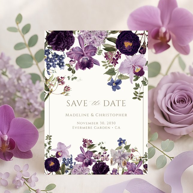 Vintage Purple Floral Wedding Save the Date (Creator Uploaded)