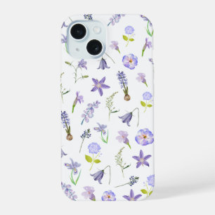 Vintage Purple Flower Floral Green Leaves Boho iPhone 15 Case