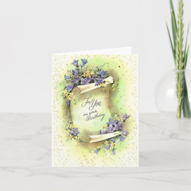Vintage Purple Flowers Birthday Card (Front)