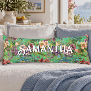 Vintage Purple Green Botanical Floral Pattern Body Pillow