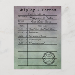 Vintage Purple Green Library Card Save The Date