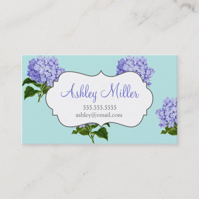 Vintage Purple Hydrangea Business Cards (Front)