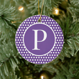 Vintage Purple initial letter Polka Dot  Ceramic Ornament