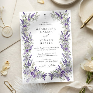 Vintage Purple Lavender Rose Floral Garden Wedding Invitation