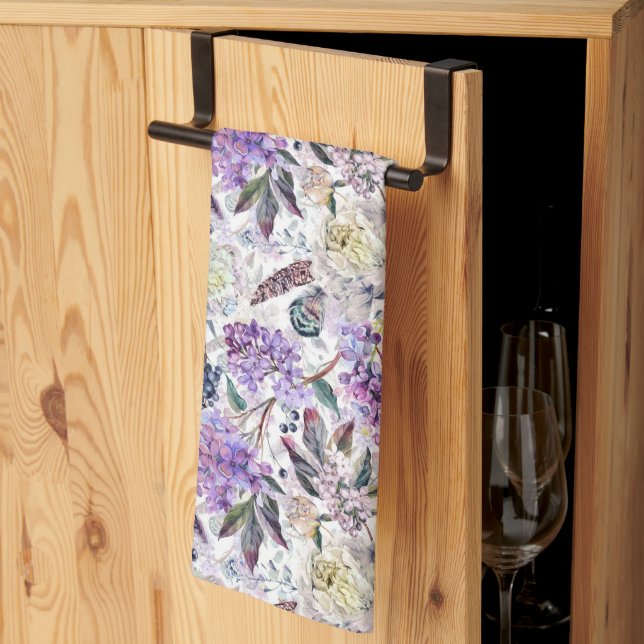 Vintage Purple Lilac Botanicals  Kitchen Towel (Thirds Fold)