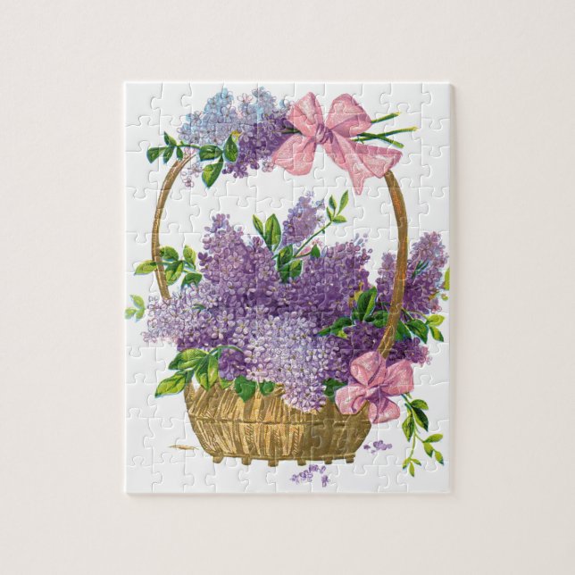 Vintage Purple Lilacs Antique Flower Bouquet Jigsaw Puzzle (Vertical)