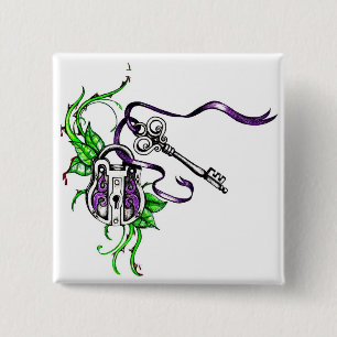 Vintage purple Lock and Key design 2 Inch Square Button