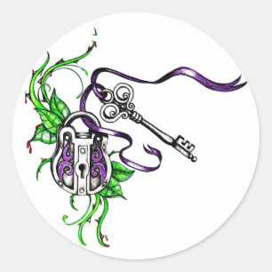 Vintage purple Lock and Key design Classic Round Sticker