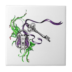 Vintage purple Lock and Key design Tile