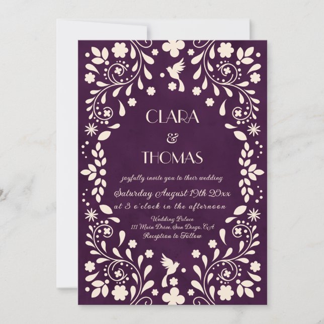 Vintage Purple Mexican Wedding Invitation (Front)