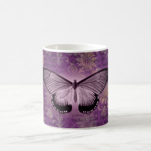 Vintage Purple Moth and Floral Ephemera Coffee Mug