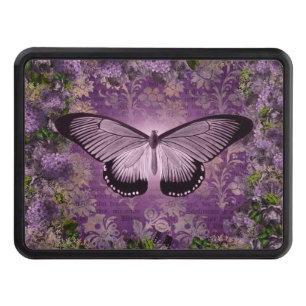 Vintage Purple Moth and Floral Ephemera Trailer Hitch Cover