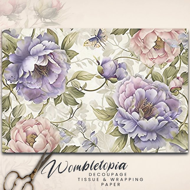  Vintage Purple Pink Flowers & Butterfly Decoupage Tissue Paper (Creator Uploaded)