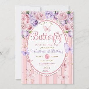 Vintage Purple Pink Our Little Butterfly Birthday Invitation