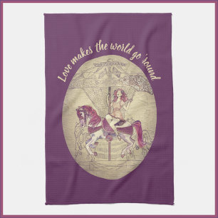 Vintage Purple Retro Carousel Kitchen Towel